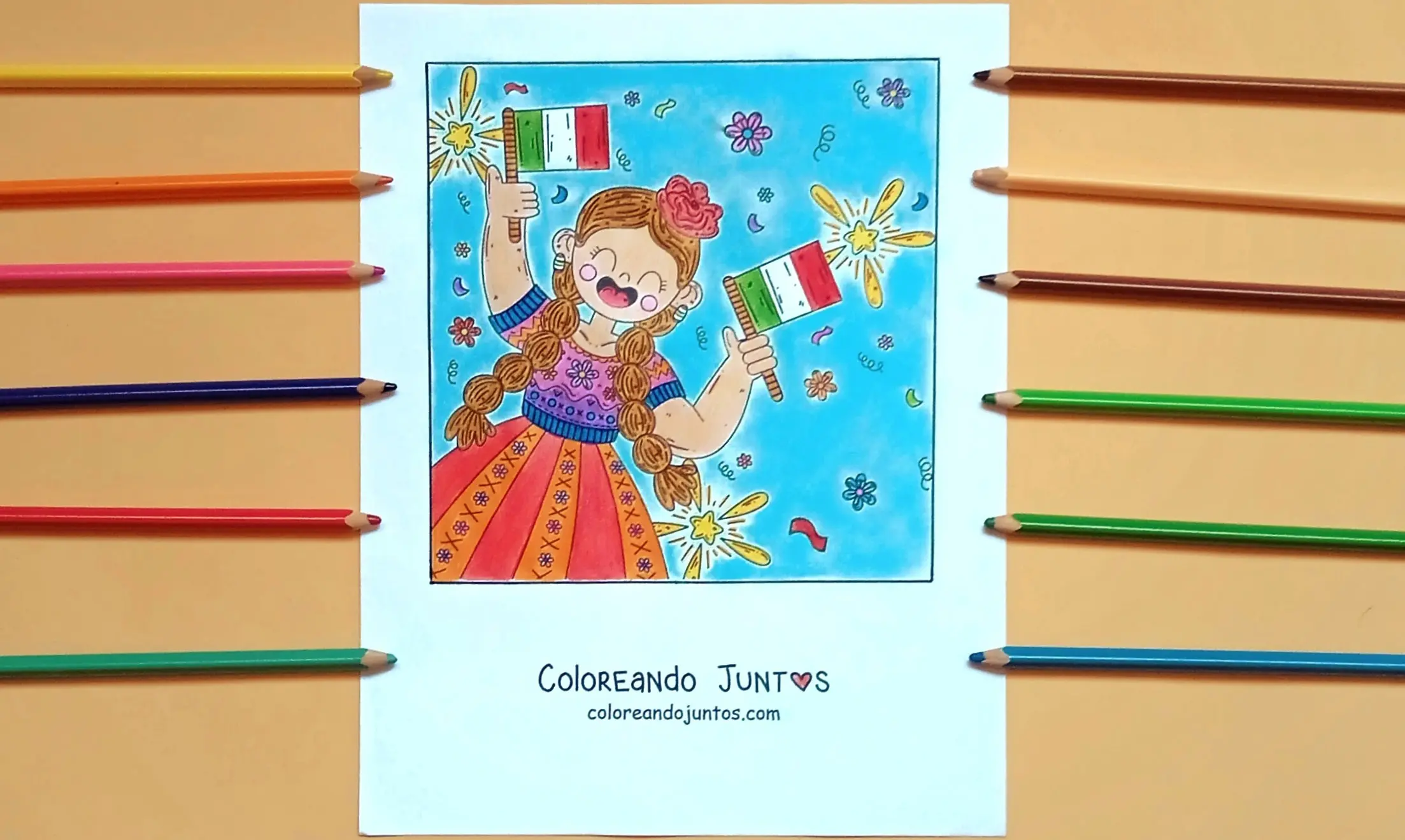 Dibujo de banderas kawaii coloreadas por Coloreando Juntos