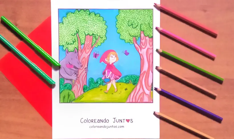 Dibujo de Caperucita Roja coloreada por Coloreando Juntos