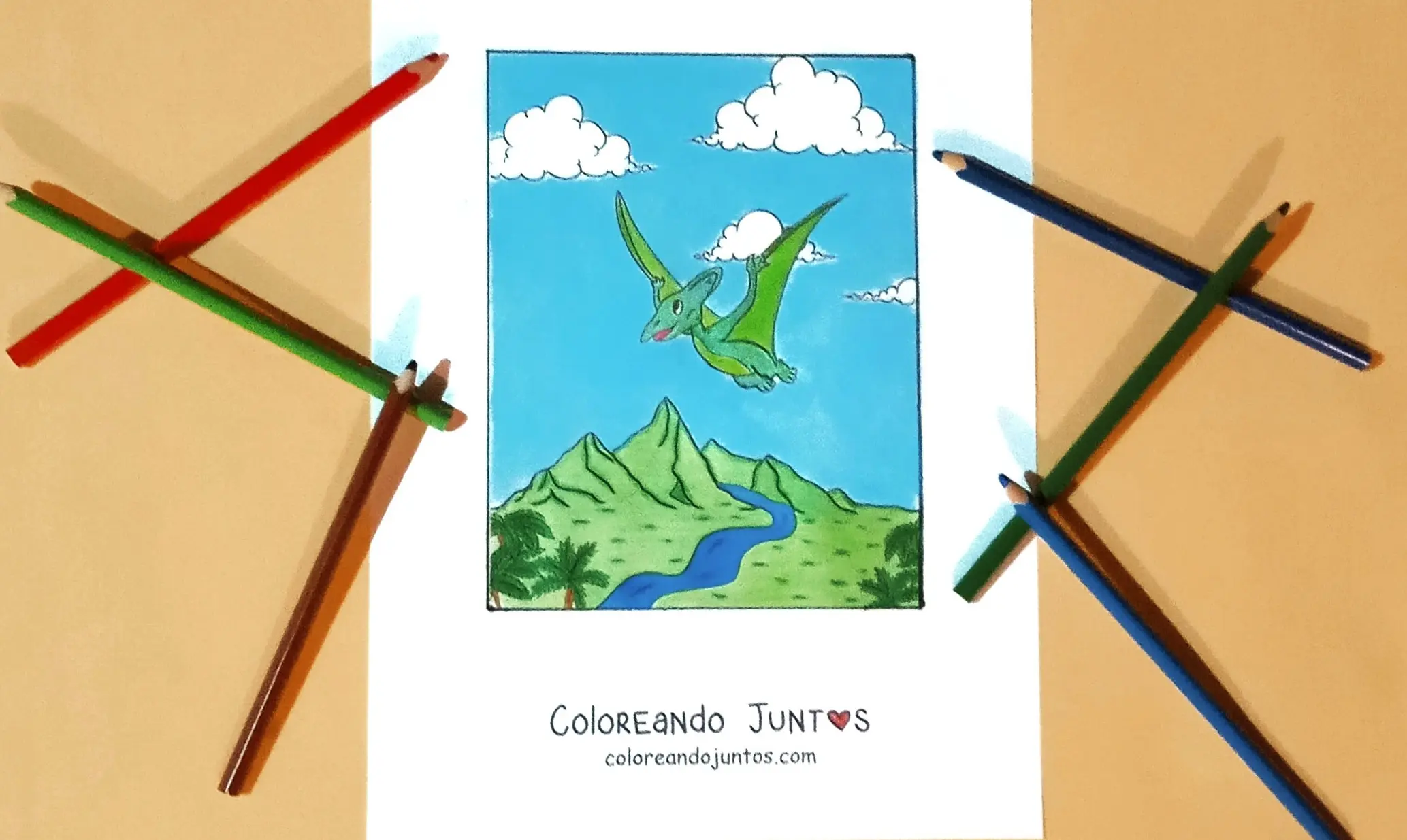 Dibujo de dinosaurio volador coloreado por Coloreando Juntos