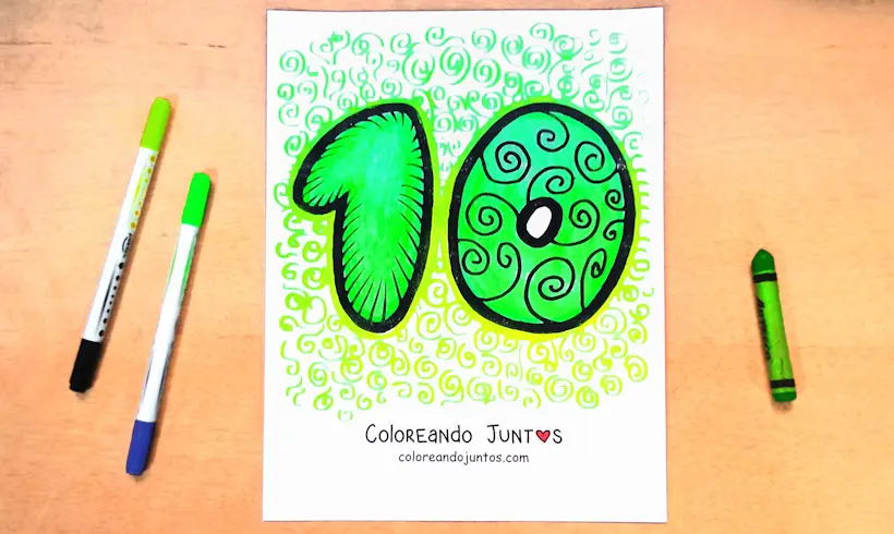 Dibujo del número 10 coloreado por Coloreando Juntos