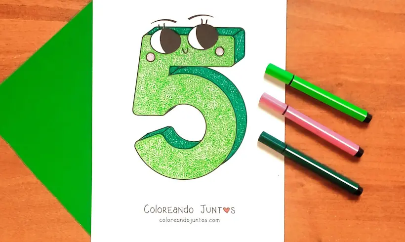 Dibujo del número 5 coloreado por Coloreando Juntos