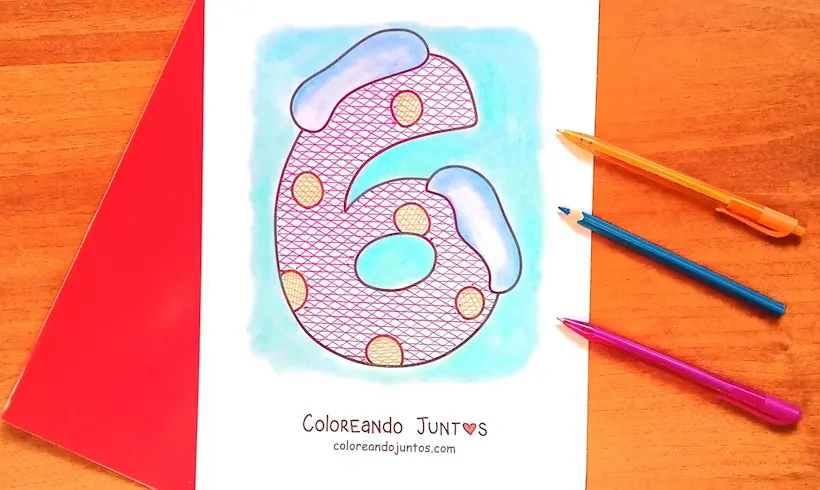 Dibujo del número 6 coloreado por Coloreando Juntos