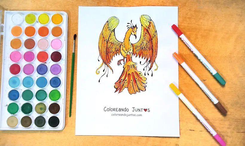 Dibujo de un fénix coloreado por Coloreando Juntos
