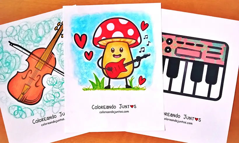Dibujos de instrumentos musicales coloreados por Coloreando Juntos