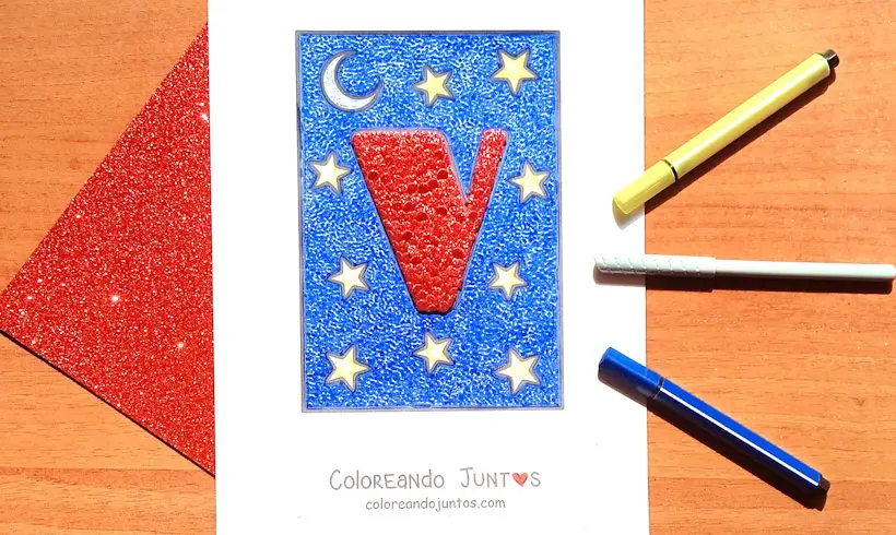 Dibujo de la letra V coloreada por Coloreando Juntos