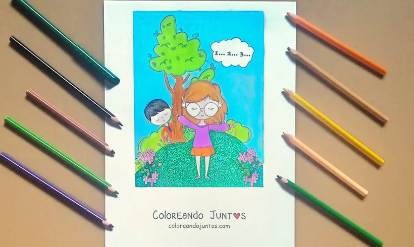 Dibujo del juego de las escondidas coloreado por Coloreando Juntos