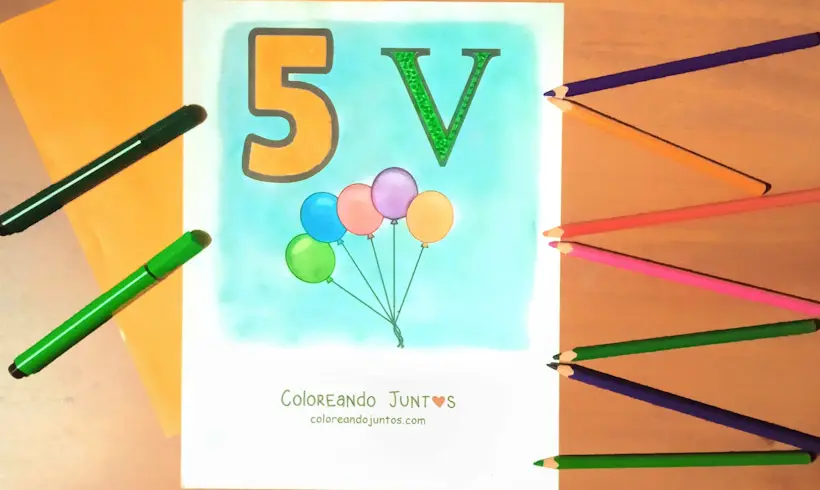 Dibujo del 5 en números romanos coloreado por Coloreando Juntos