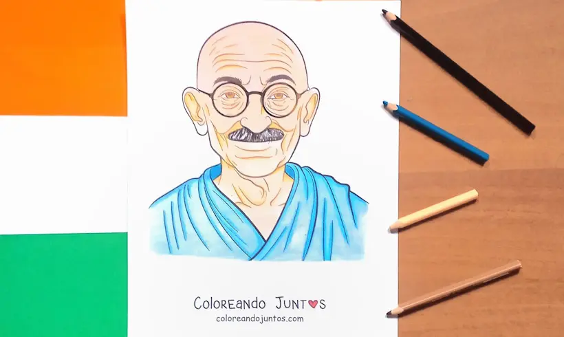 Dibujo de Mahatma Gandhi coloreado por Coloreando Juntos