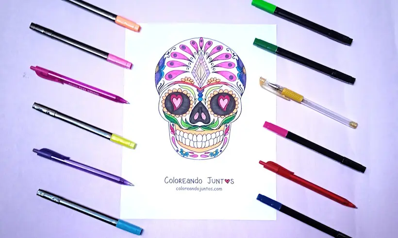 Dibujo de mandala de calavera coloreada por Coloreando Juntos