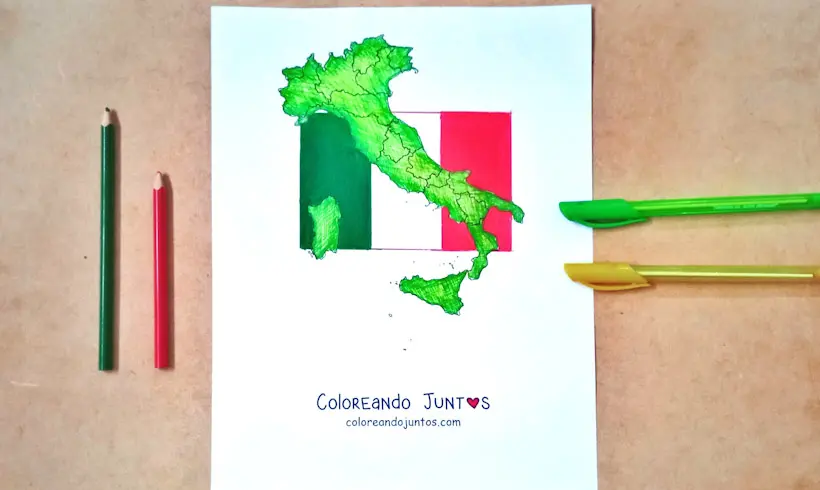 Dibujo del mapa de un país europeo coloreado por Coloreando Juntos
