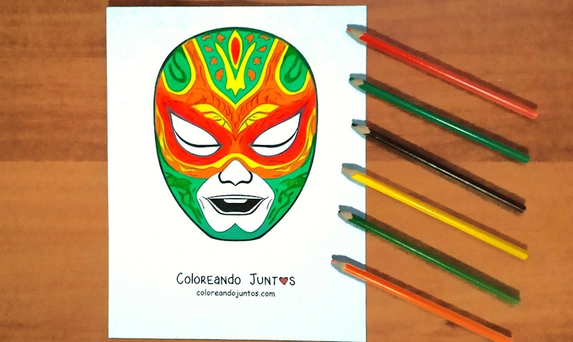 Dibujo de una máscara de lucha libre coloreada por Coloreando Juntos
