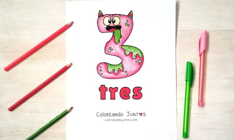 Dibujo del número 3 coloreado por Coloreando Juntos