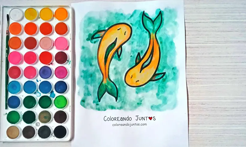 Dibujo del signo Piscis coloreado por Coloreando Juntos