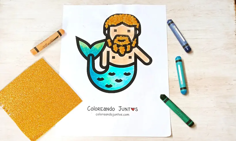 Dibujo de un Tritón coloreado por Coloreando Juntos