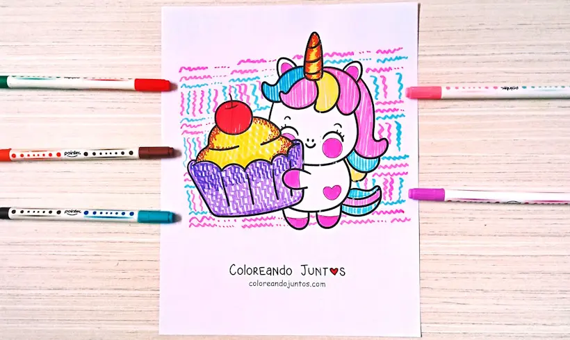 Dibujo de unicornio kawaii coloreado por Coloreando Juntos