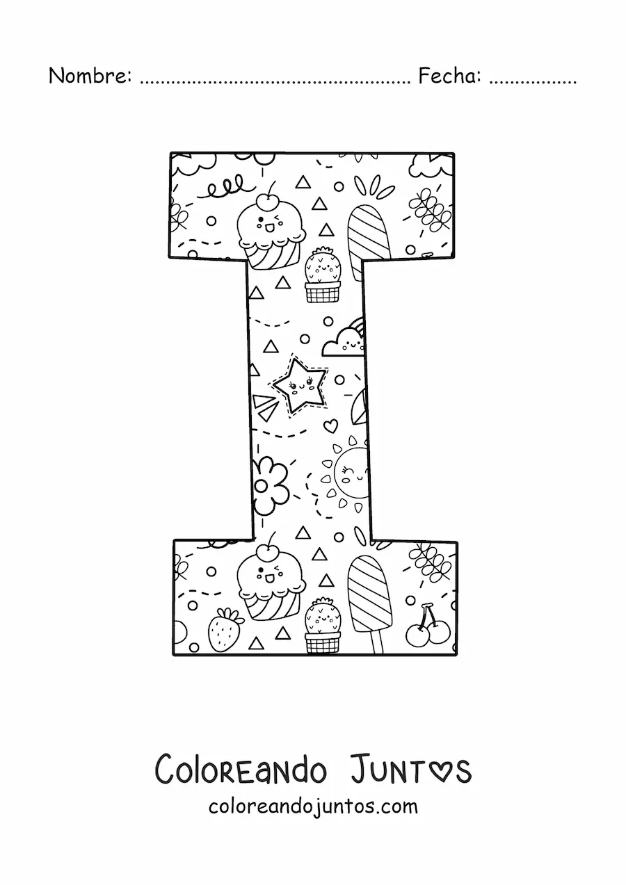Imagen para colorear de la letra i con dibujos animados