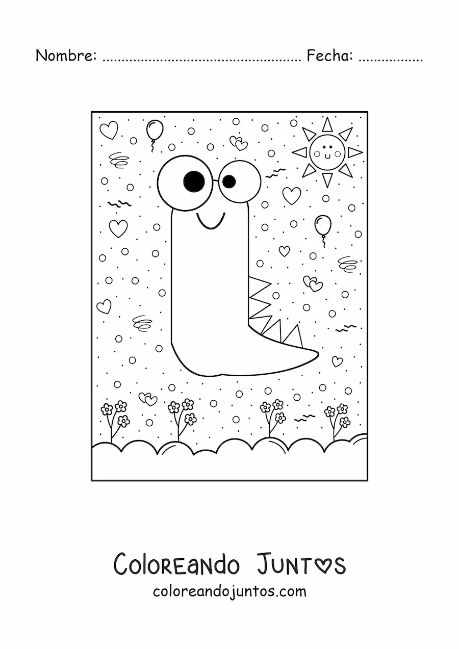 Imagen para colorear de la letra i animada con forma de monstruo con dibujos animados