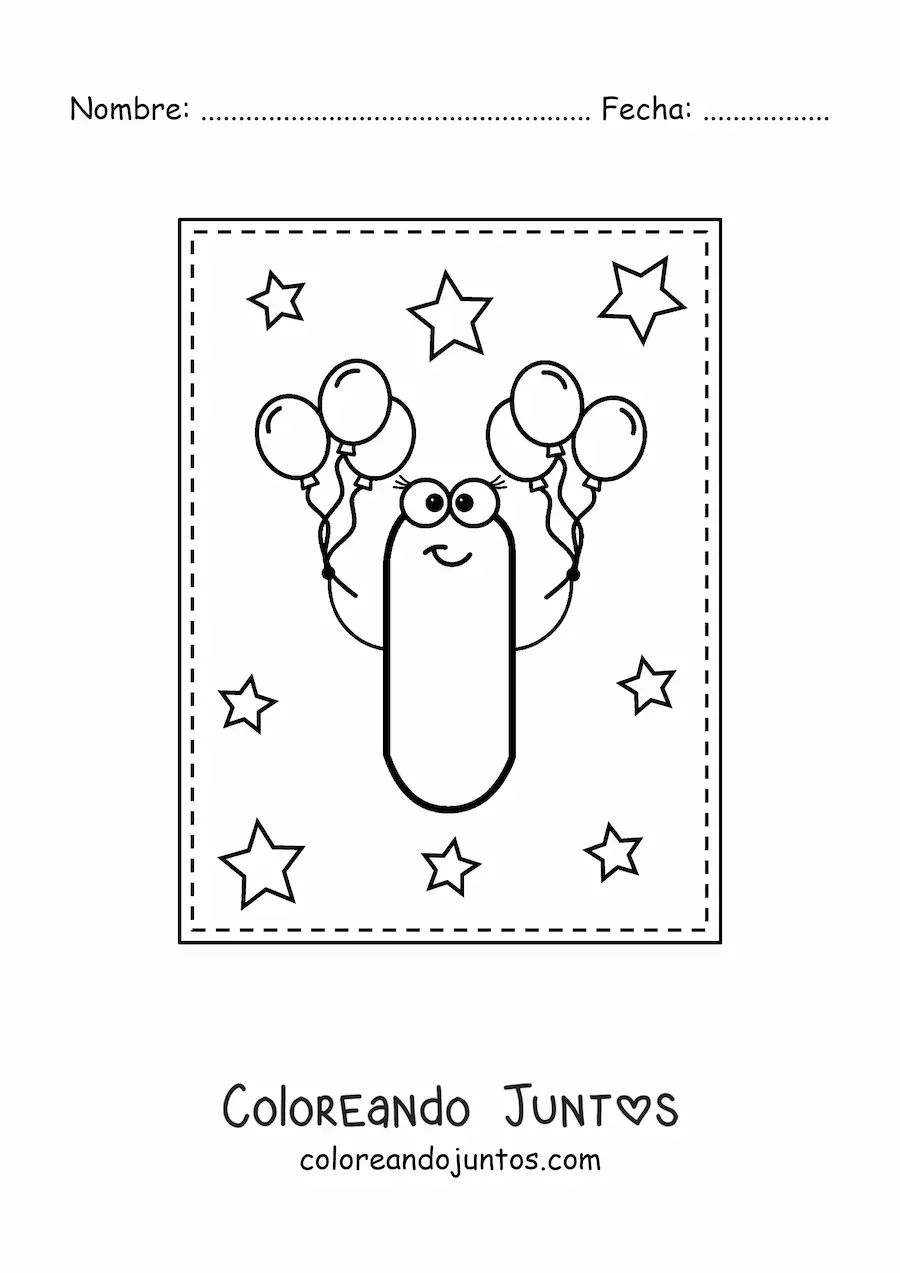 Imagen para colorear de la letra i mayúscula animada con globos