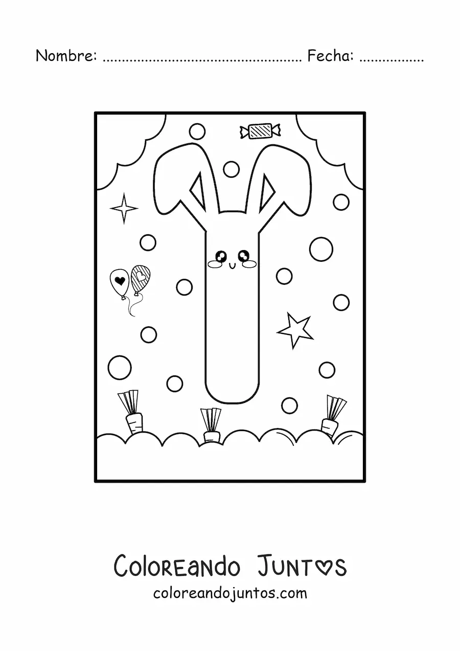 Imagen para colorear de letra i con forma de conejo kawaii animado