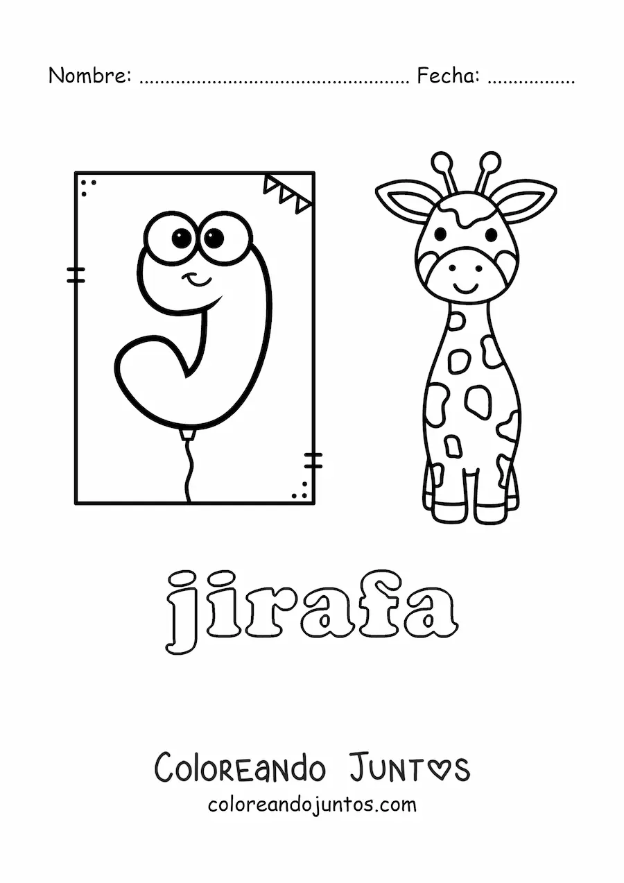 Imagen para colorear de j de jirafa