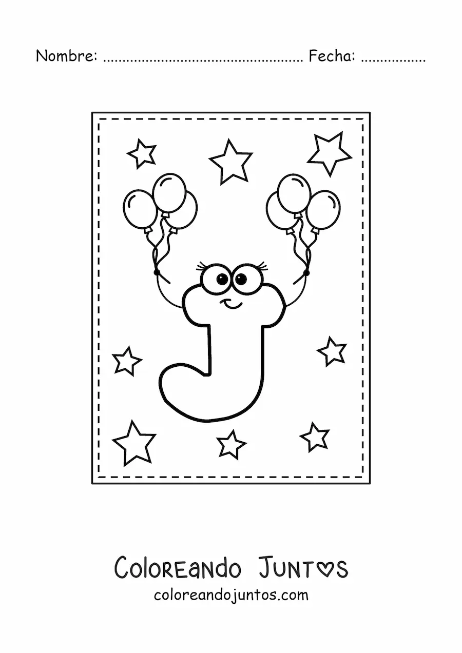Imagen para colorear de la letra j mayúscula animada con globos
