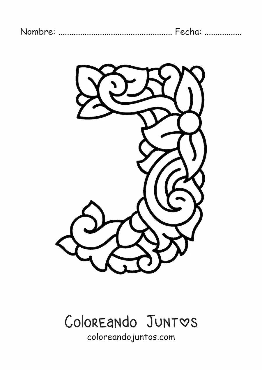 Imagen para colorear de letra j mayúscula decorada