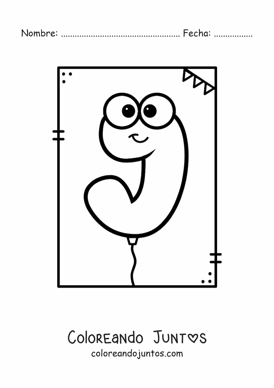 Imagen para colorear de la letra j animada con forma de globo