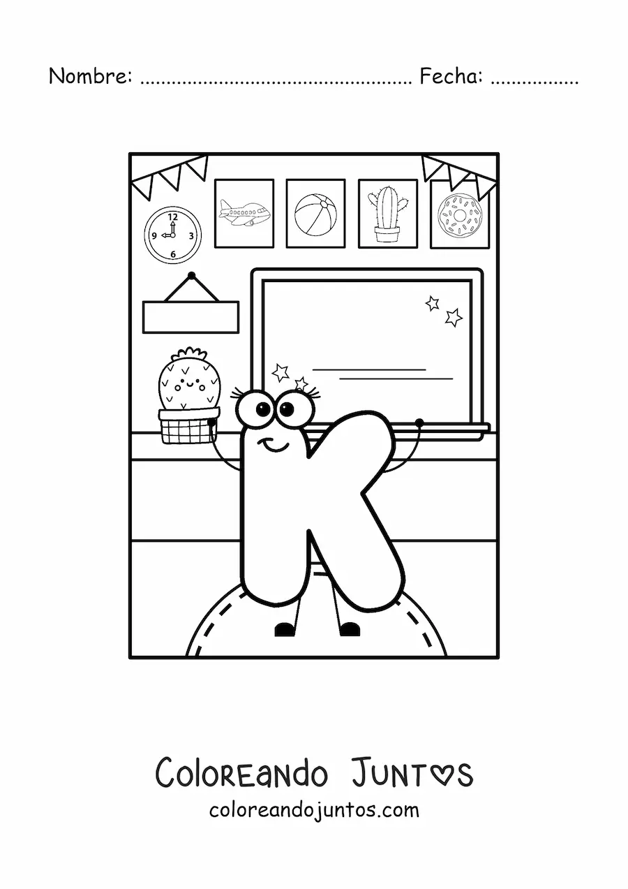Imagen para colorear de la letra k animada en la escuela