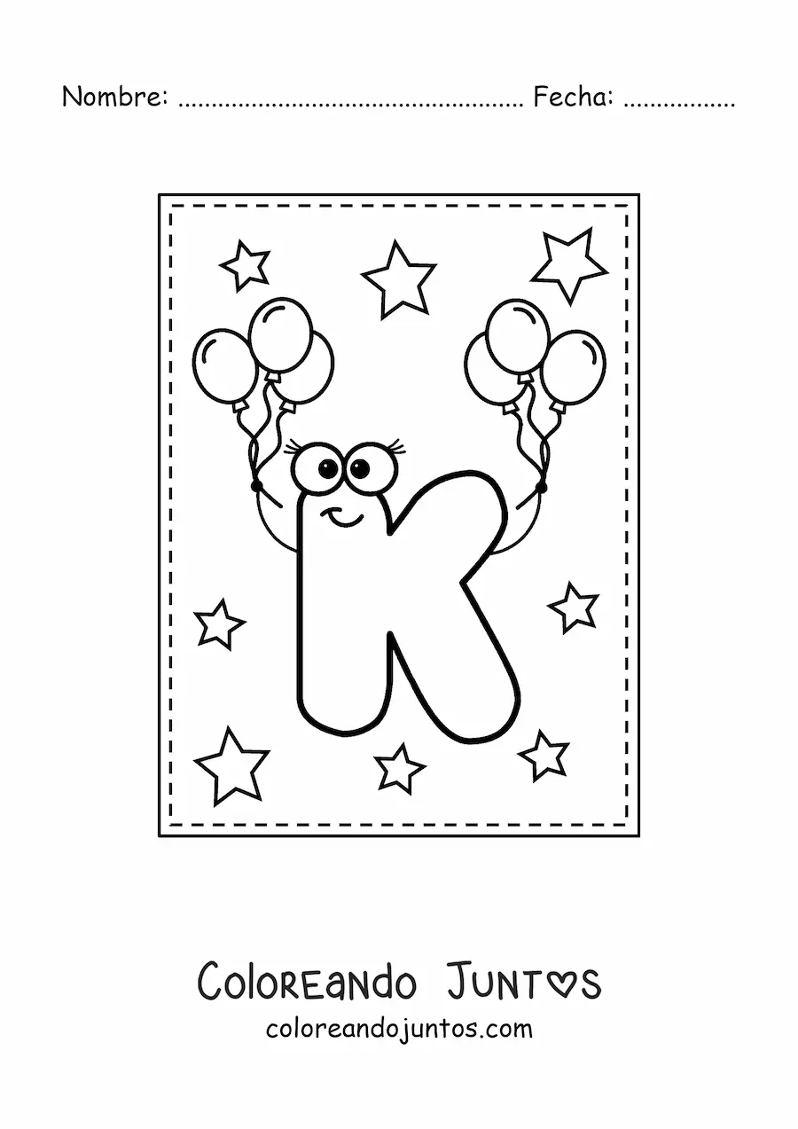 Imagen para colorear de la letra k mayúscula animada con globos