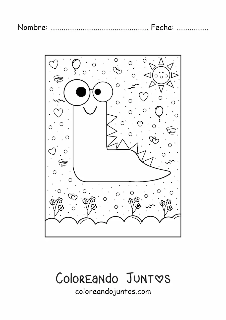 Imagen para colorear de la letra l animada con forma de monstruo con dibujos animados