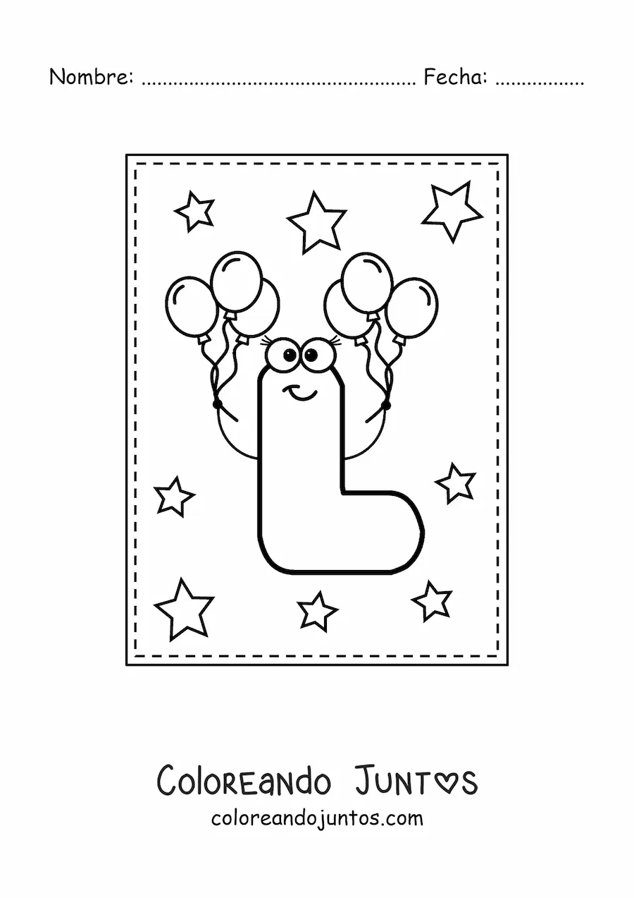 Imagen para colorear de la letra l mayúscula animada con globos