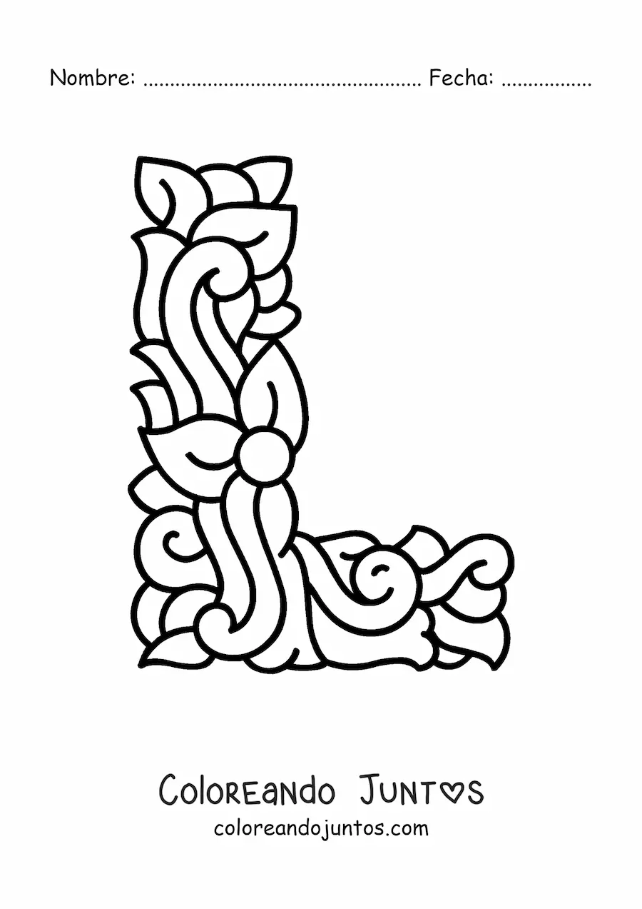 Imagen para colorear de letra l mayúscula decorada
