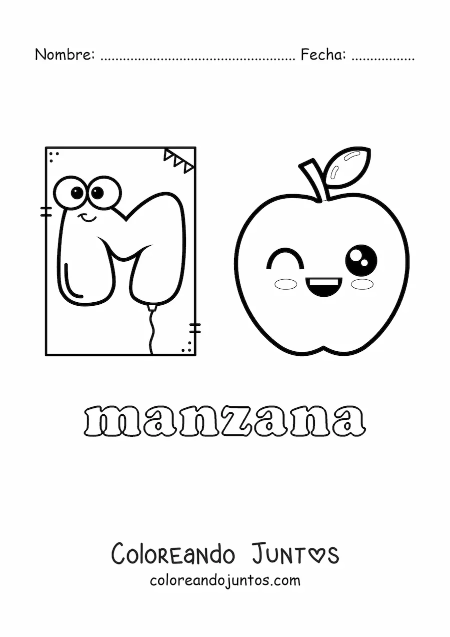 Imagen para colorear de m de manzana
