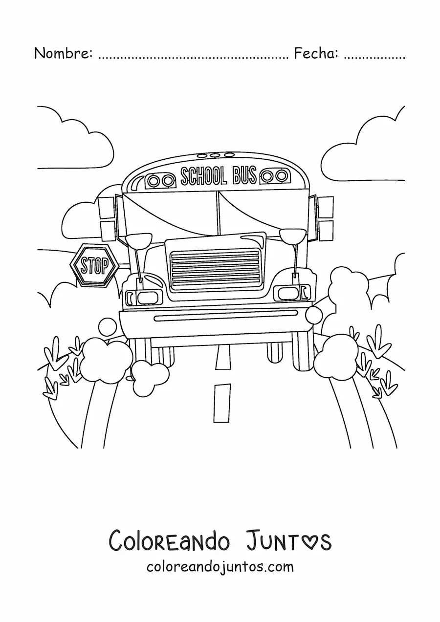 Imagen para colorear de la vista frontal de un autobús escolar