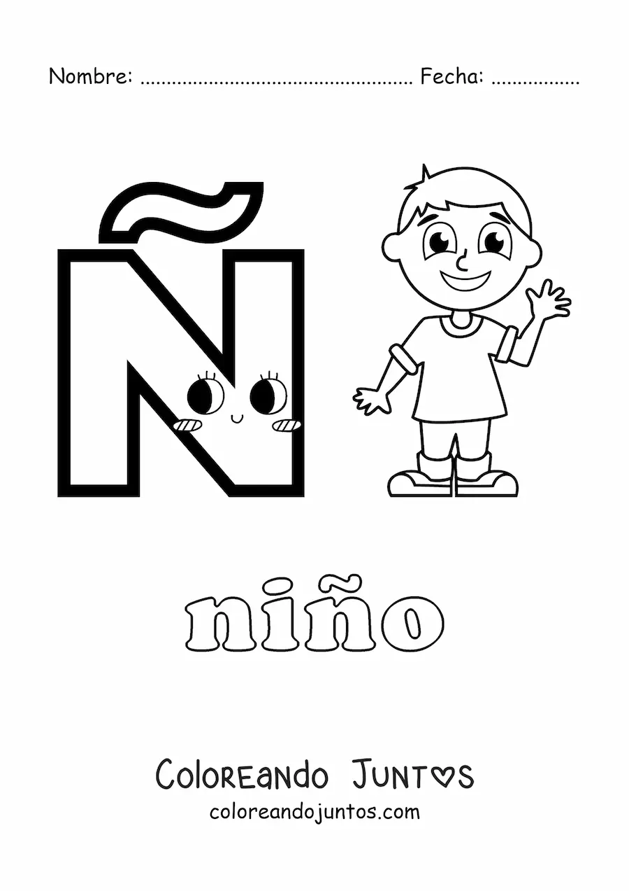 Imagen para colorear de ñ de niño