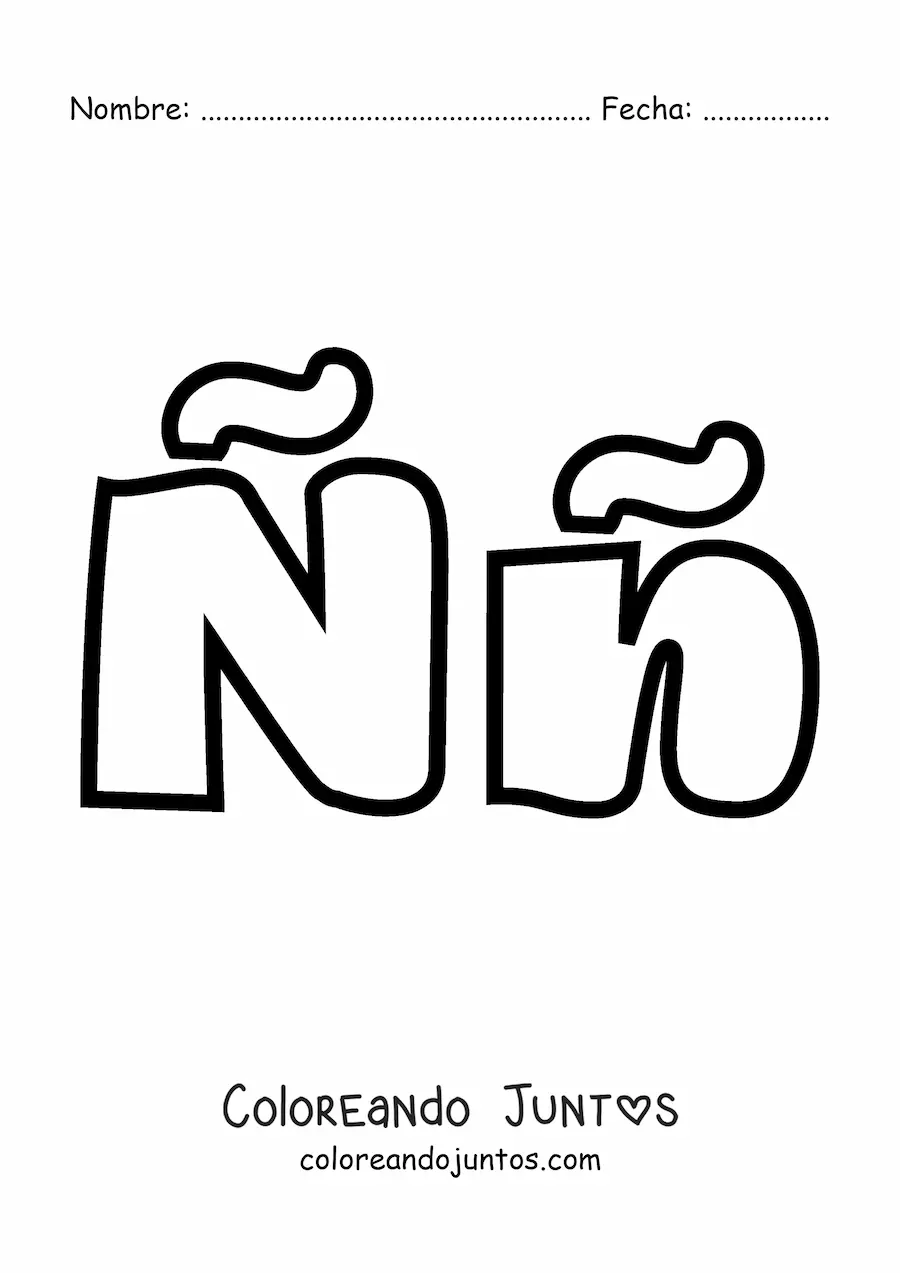 Imagen para colorear de letra ñ mayúscula y minúscula grande