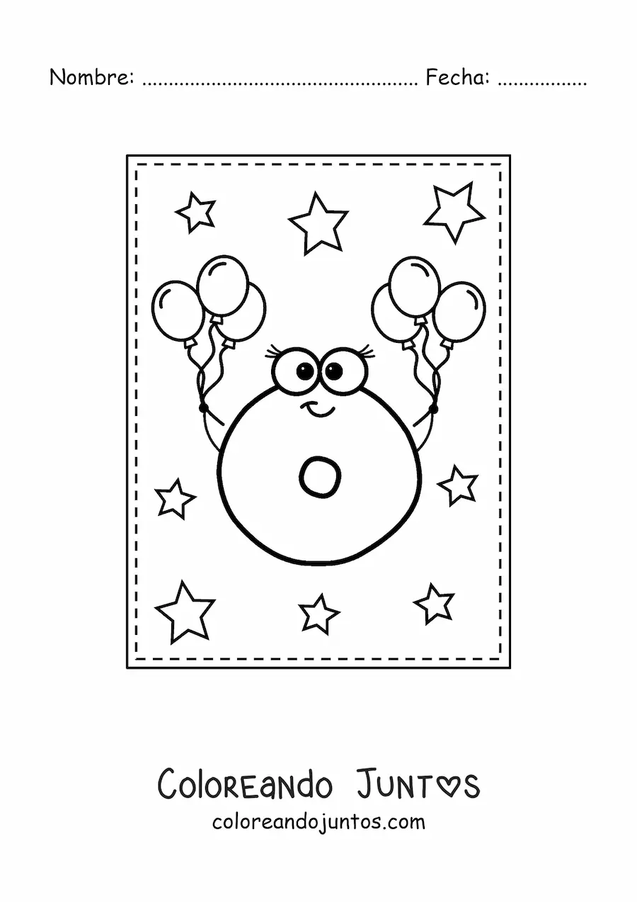Imagen para colorear de la letra o mayúscula animada con globos