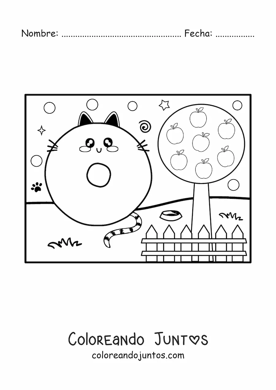 Imagen para colorear de la letra o animada con forma de gato en el parque