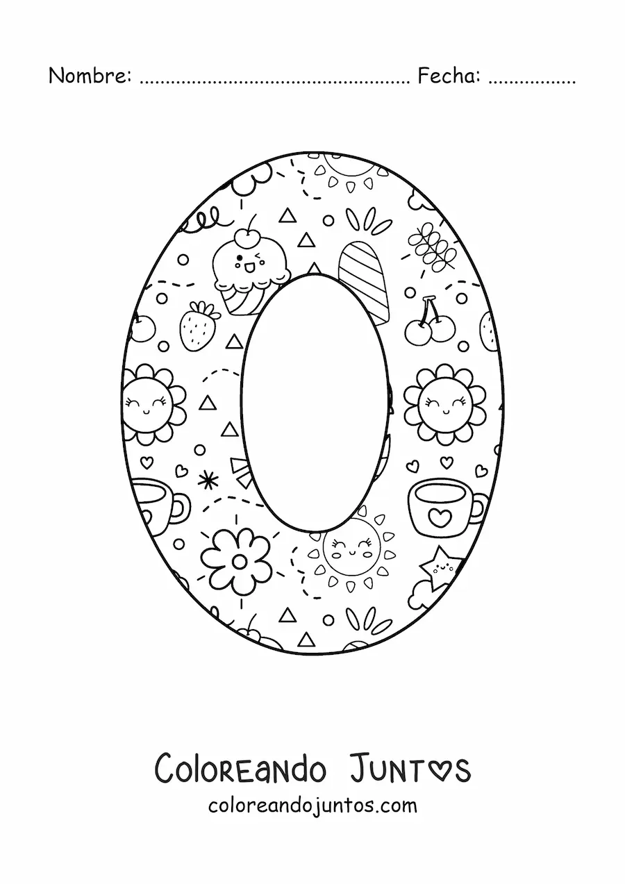 Imagen para colorear de la letra o con dibujos animados