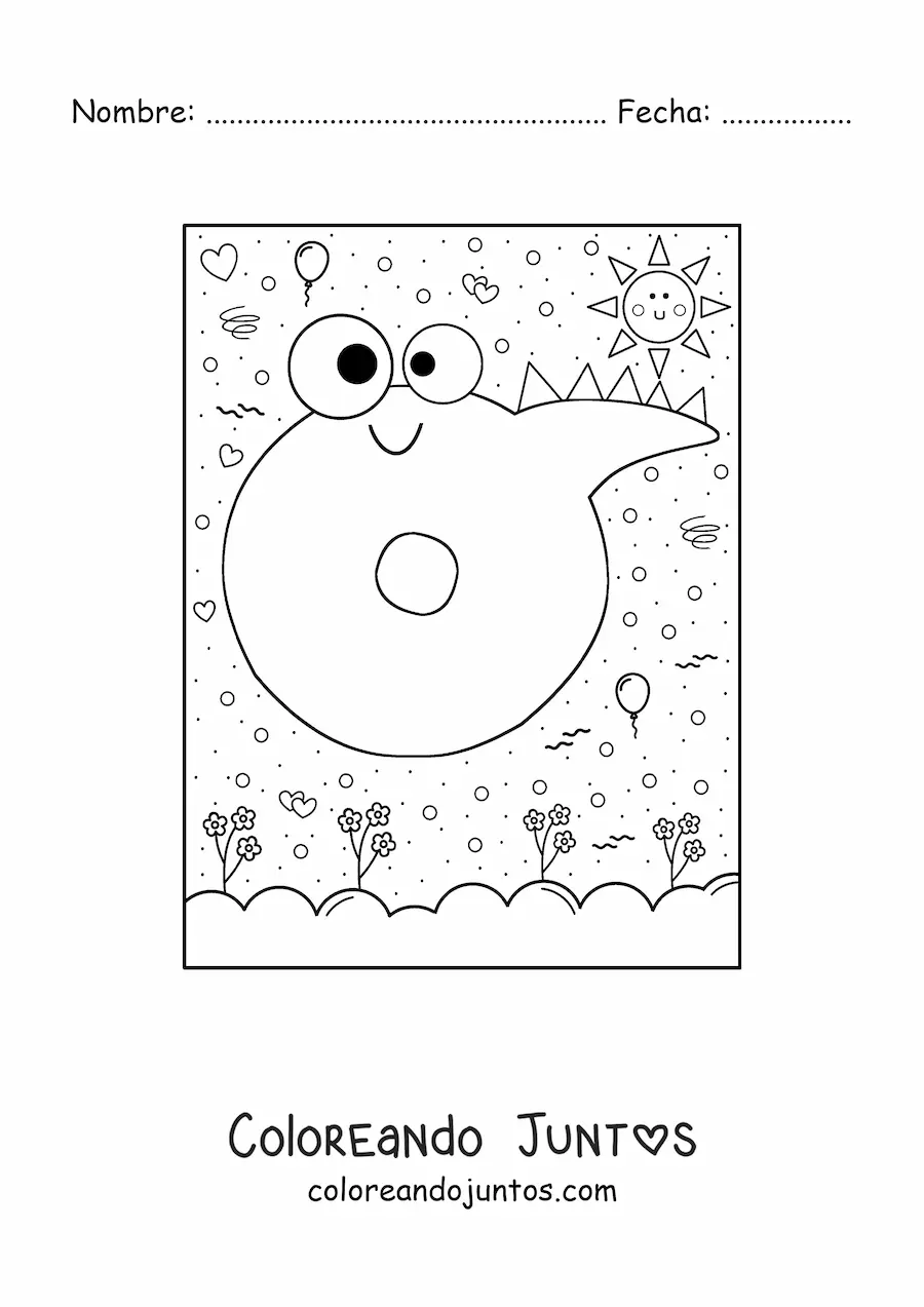 Imagen para colorear de la letra o animada con forma de monstruo con dibujos animados