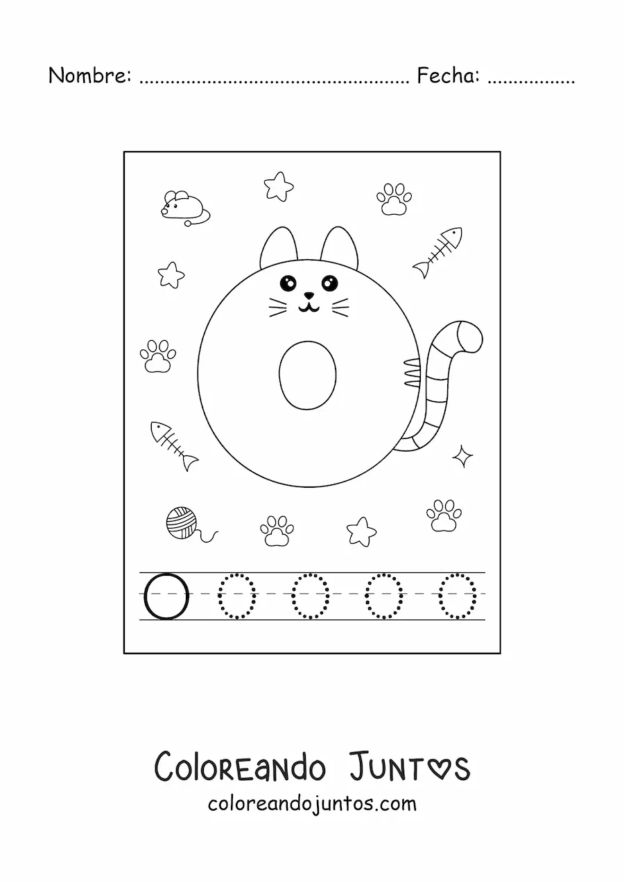 Imagen para colorear de la letra o animada con forma de gato