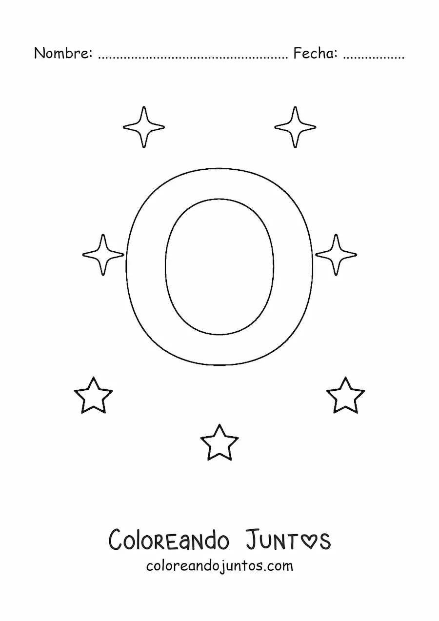Imagen para colorear de letra o mayúscula con estrellas