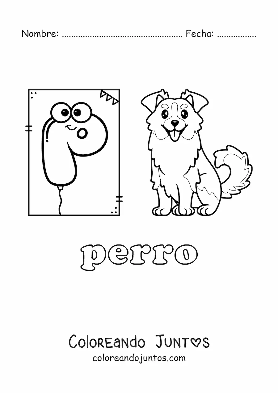 Imagen para colorear de p de perro