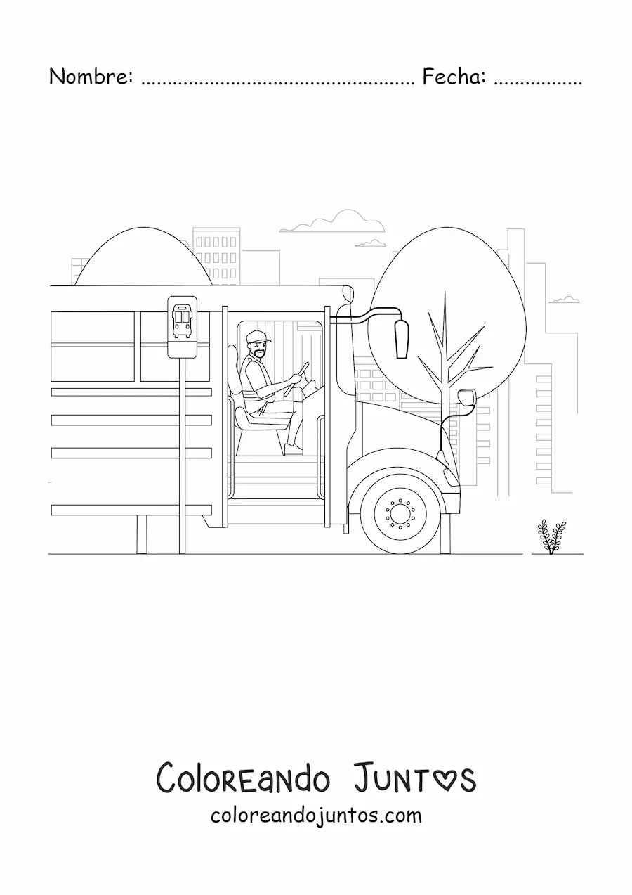 Imagen para colorear de un conductor de un colectivo en la parada