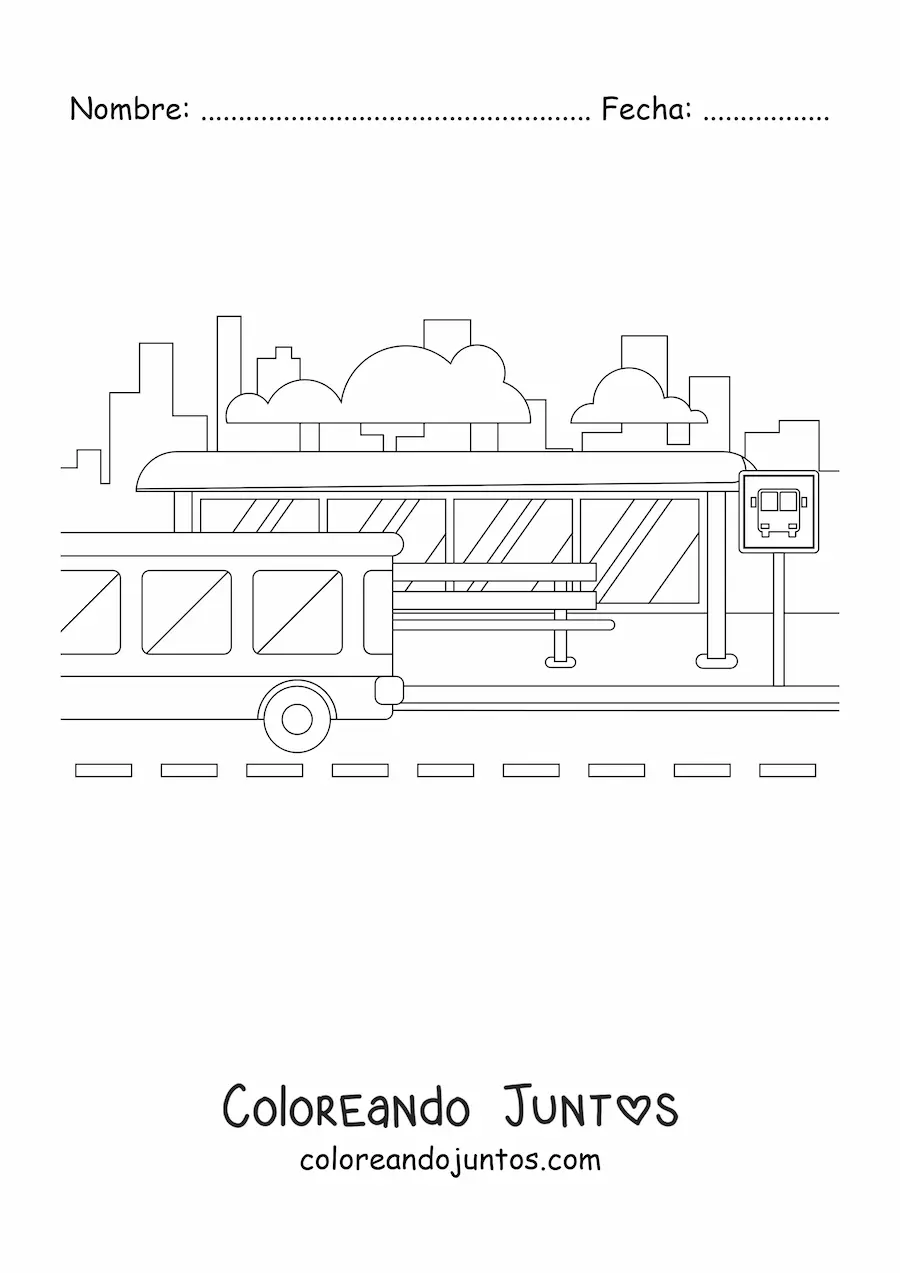 Imagen para colorear de un parada de autobús en la ciudad