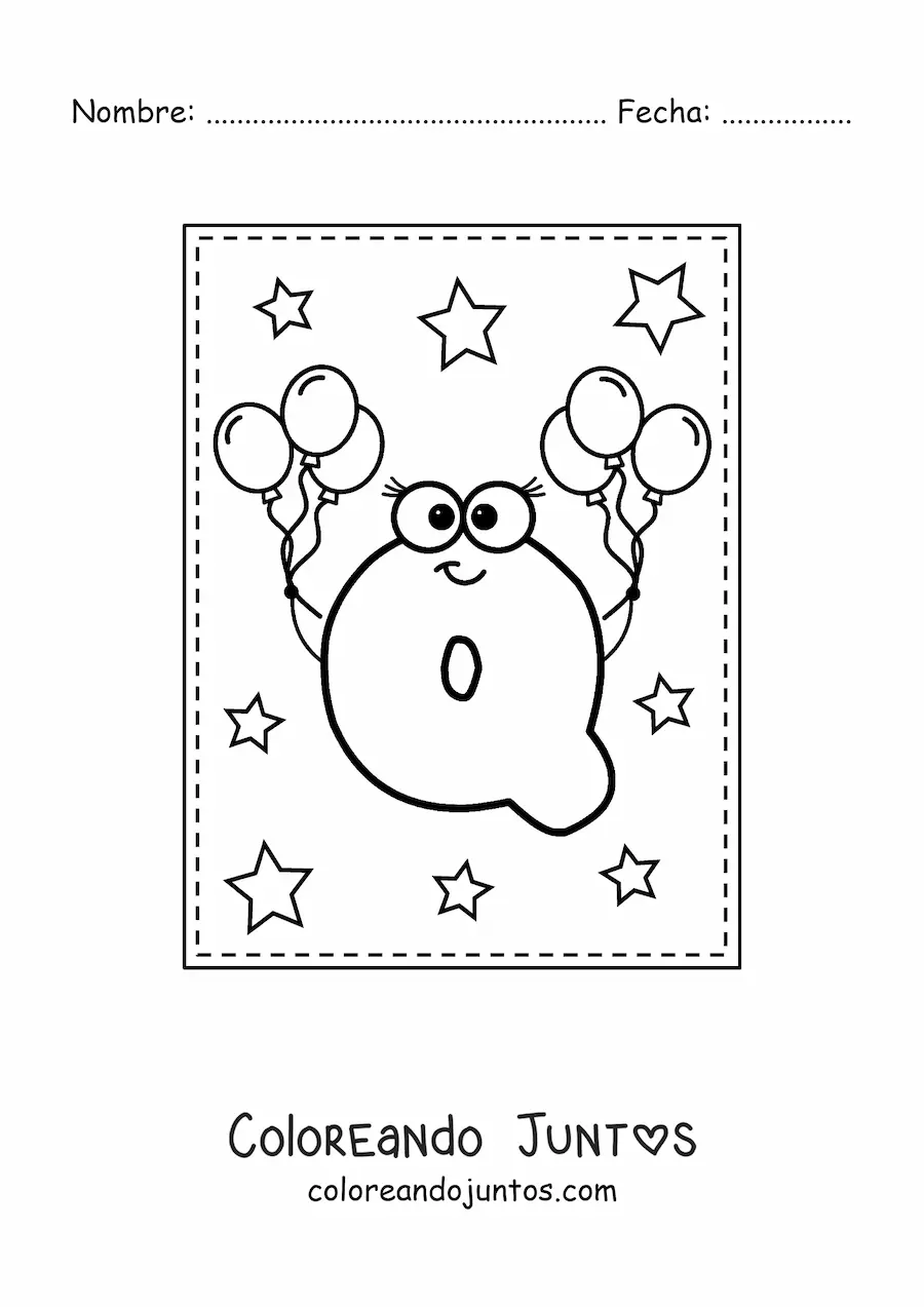 Imagen para colorear de la letra q mayúscula animada con globos