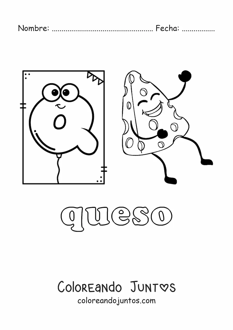 Imagen para colorear de q de queso