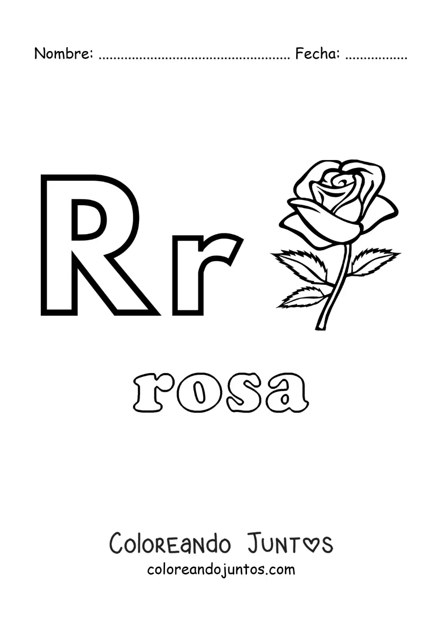 Imagen para colorear de r de rosa