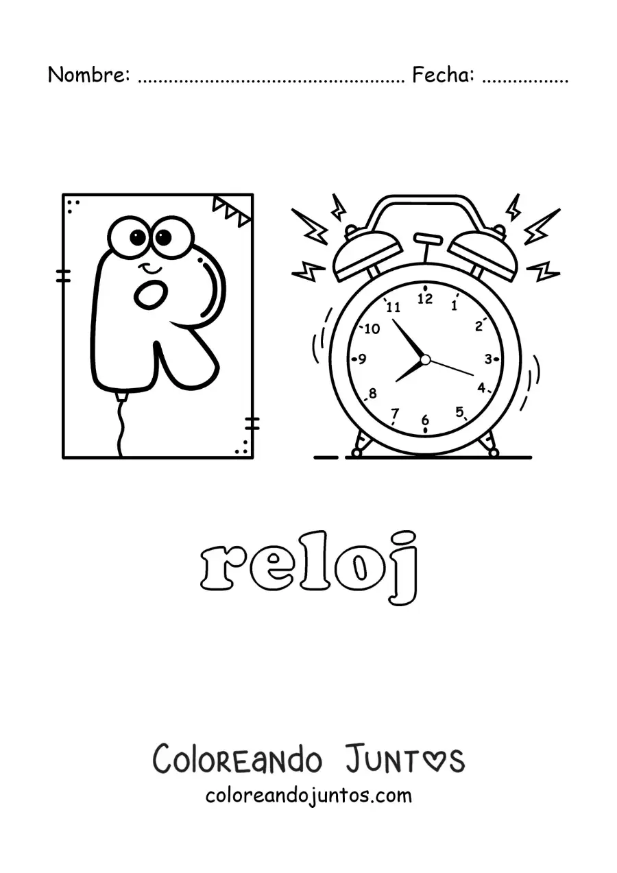 Imagen para colorear de r de reloj