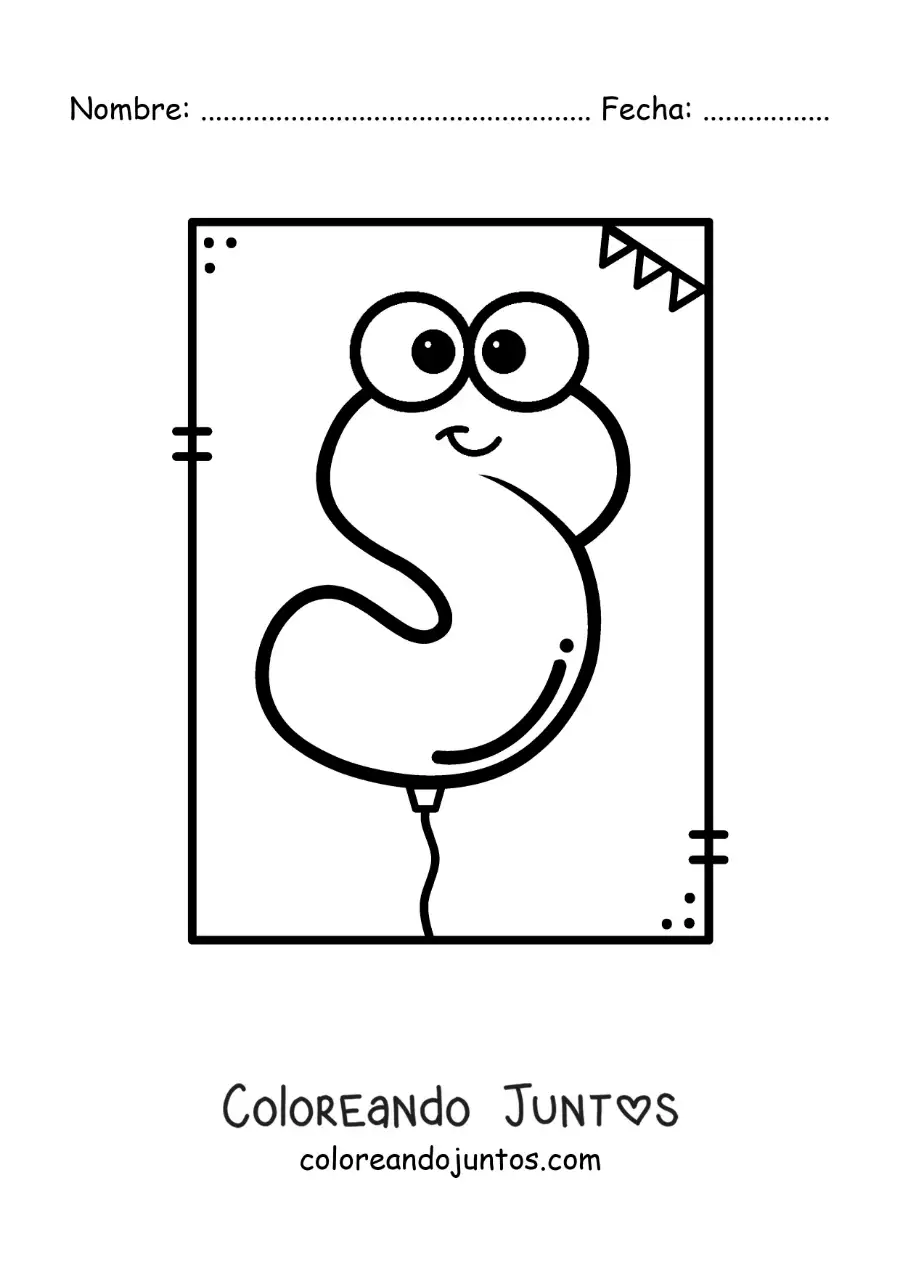 Imagen para colorear de la letra s animada con forma de globo
